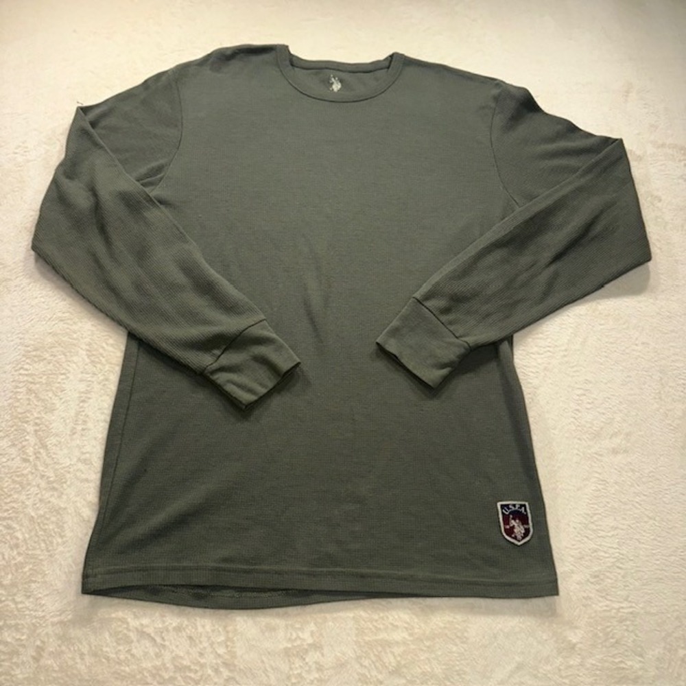 US Polo Assn Mens Olive Green Waffle Knit Thermal Long Sleeve Shirt Small USPA